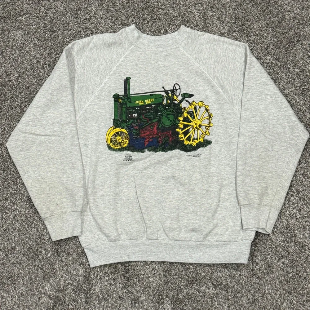 Vintage 90s John‎ Deere Tractor Graphic Crewneck Sweatshirt Mens XL Gray Tultex